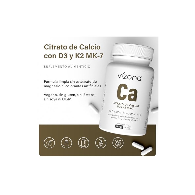VIZANA NUTRITION | Citrato de Calcio en Cápsulas HPMC Vegetarianas