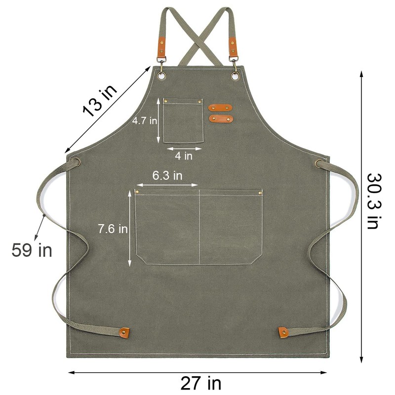 Chef Apron, Apron for Men Women with Pockets Cotton Canvas