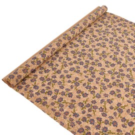 PH PandaHall 53x19.7 inch Cork Fabric, Purple Flower Faux Leather Sheets Soft Cork Ribbon Decorative Fabric for Upholstery Laptop Case Home Accents DIY Crafts Making Handbag Sewing