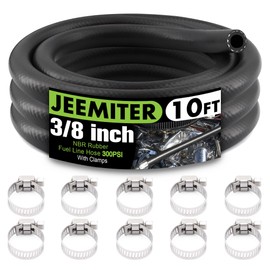 Jeemiter 3/8" ID Fuel Line Hose 10FT - SAE 30R7 NBR Rubber Replacement Kit with 10 Clamps for Gas, Diesel, Oil & Coolant - Fits Automotive, Marine, Lawn Mower, Small Engines