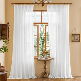 MAIHER White Pinch Pleat Curtains 96 Inches Long for Living Room Bedroom Sheer Pleated Drapes with Ajustable Hooks (No Rings), Light Filtering Soft Touch 8ft Curtains, White, 42" W x 96" L, 2 Panels