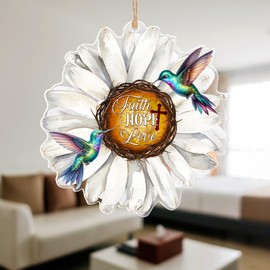 Daisy Flower Hanging Decorations Gift Hummingbird Christmas Tree Crown of Thorns Merry Christmas Decor Cross, Faith Gifts, Acrylic Ornaments, Christian Daisy Flower Hummingbird