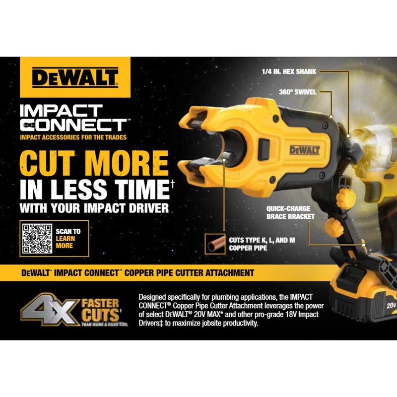 DEWALT IMPACT CONNECT Copper Pipe Cutter, Impact Driver Attachment, Tubing