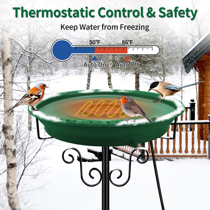 Lovppy Heated Bird Bath, 100W Thermostatically Controlled Heated Bird Baths