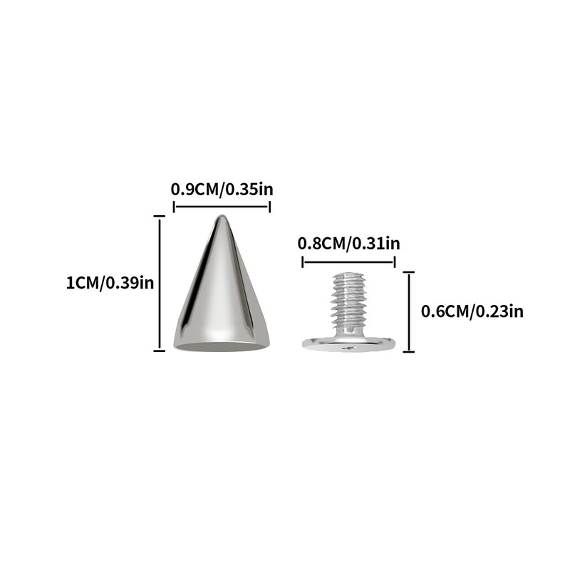 zhuohai 100 Pairs Cone Spikes Screwback Studs, Cone Silver Studs