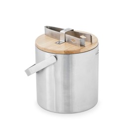 Lacor - 65514 - Nordic Ice Bucket, Ice Bucket, Stainless Steel, Double-Walled Insulation, Includes 100% Natural Bamboo Plate and 18/10 Stainless Steel Clamp, 14 cm, Capacity: 1.3 L