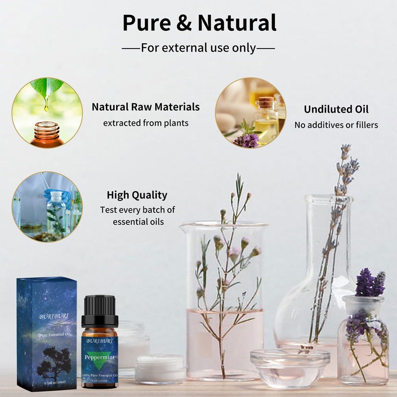 BURIBURI Eucalyptus Oil and Peppermint Essential Oil, 100% Pure, Undiluted,