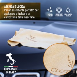 Clothorn® Professional Car Suede Leather - Made in Italy - Cleaning Cloth, Drying, Polishing (M - 44 x 30 cm)