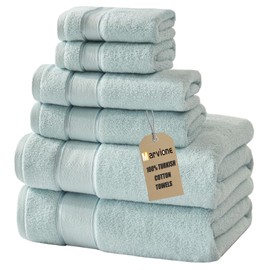 Marvione Marvione Bath Towels Set 6 Piece, 100% Turkish Cotton Highly Absorbent and Soft Towels for Bathroom 2 Bath Towels 2 Hand Towels 2 Washcloths, Light Blue