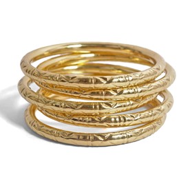 Sine qua non Reina - Handmade Set of 5 Slim Chunky Brass Pipe Bangles in Embossed Abstract Designed for Women.
