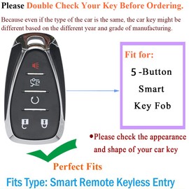 SANRILY 5 Button Key Fob Case for Chevy Cruze 2016 Camaro Malibu Keyless Smart Key Holder Cover Full Protection Leather Key Shell with Keychains Black
