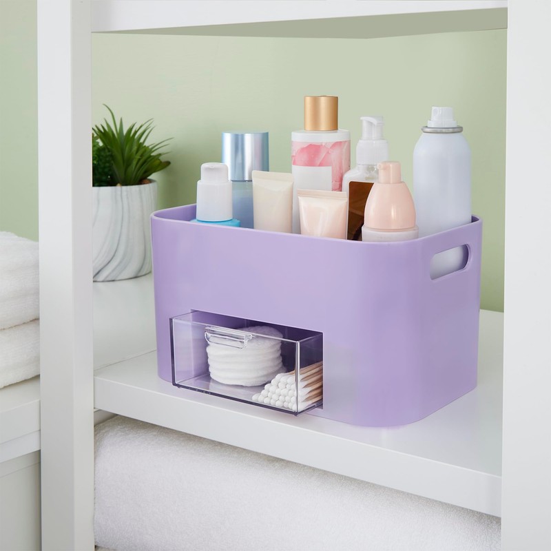 STORi Bliss Lilac Purple Makeup Organizer for Countertop, Divided Bathroom
