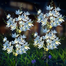 Neporal Solar Flowers Outdoor Waterproof IP65, 5-Head Snow Lotus with 20+ Flowers, Warm LED Light & 2 Lighting Modes, Decorative Solar Lights Outdoor Garden, Yard, Pathway, Flower Bed (4-Pack, Blue)