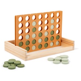 Neutral Wooden Four in a Row Game, Aesthetic Two Player Montessori Travel Board Game for Kids and Adults, Perfect Coffee Table Decor and Housewarming Gift