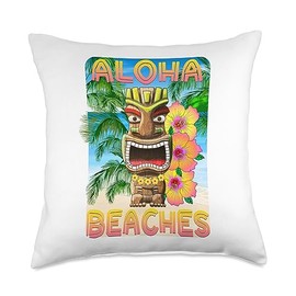 Aloha Spirit Tiki Tropical Paradise Aloha Beaches Tiki Paradise Throw Pillow, 18x18, Multicolor