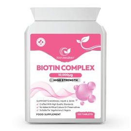 Biotin Tablets -10,000 µg - 120 Vegan Tablets- High Strength Food Supplement | Non GMO Skin, Nails & Hair Growth Support Supplement with Vitamin B7- By NATURES ZEST