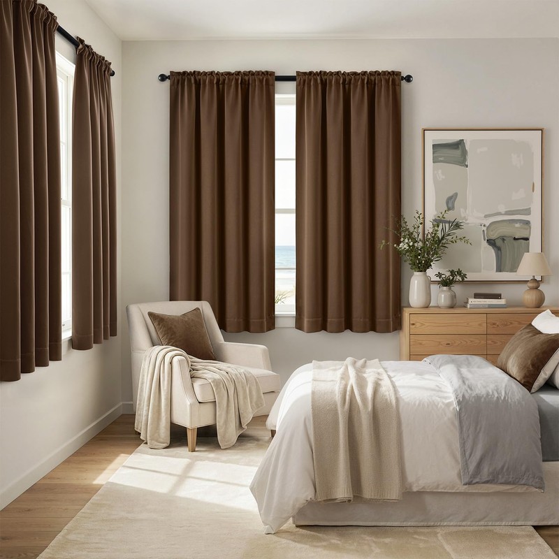 Brown Blackout Curtains for Bedroom Living Room 40"x63" Long 2
