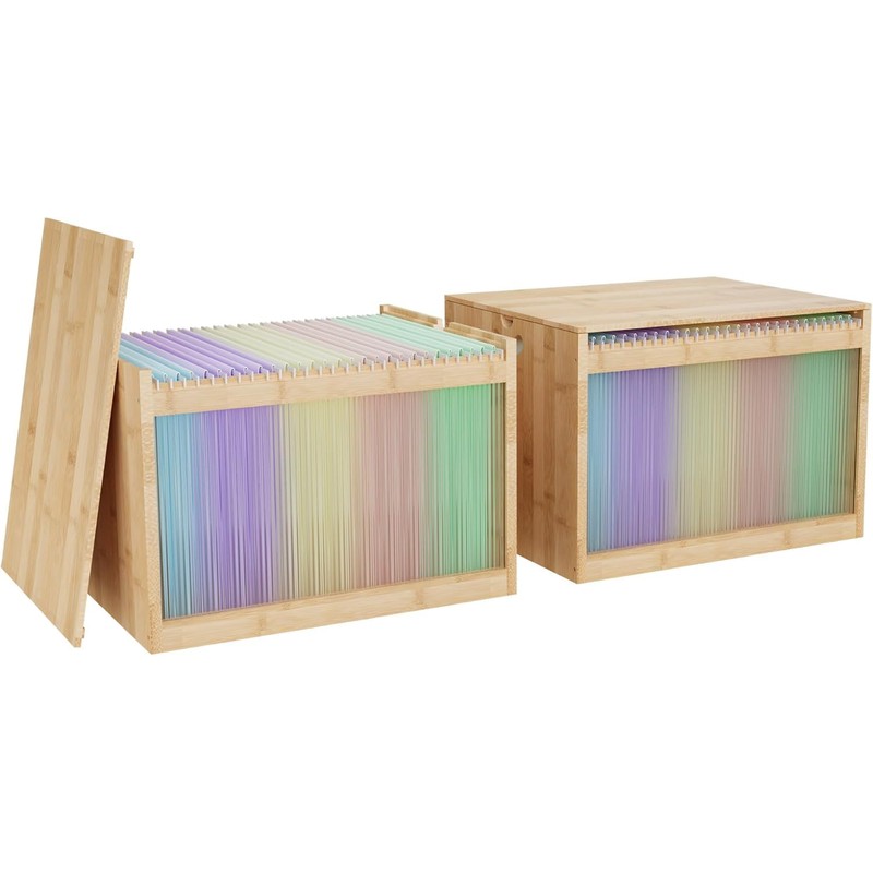 LONTAI Bamboo Hanging File Boxes with Lids 2 Pack, File