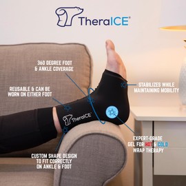 TheraICE Ankle Ice Pack Wrap for Swelling & Sprained Ankle Brace for Women & Men, Cold Therapy Support Compression Socks, Plantar Fasciitis & Achilles Tendonitis Relief, Sore Feet & Heel