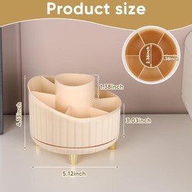 LGURT Makeup Brush Holder Organizer,360° Rotating Makeup Brush Organizer,7 Slot Make up Brushes Cup for Cosmetics,Bathroom Vanity Desktop Organizer Cream