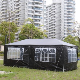 CIPACHO 10'x20' Party Tent,Wedding Tent with 6 Removable Sidewalls, Patio Canopy Tent, Outdoor Gazebo Spiral Tubes for Party,Wedding,BBQ, Waterproof (10'X20'-with 6 Removable Black)