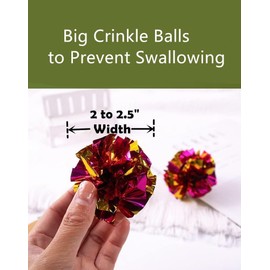 PETFAVORITES Mylar Crinkle Balls Cat Toys Interactive Crinkle Cat Toy Balls Independent Pet Kitten Cat Toys for Fat Cats Kittens Exercise, Soft and Right Size (6 Pack)