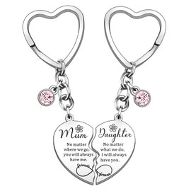 Mothers Day Keyring – 2 Pcs Mum and Daughter Heart Matching Keyring Set, Sentimental Mum Keyrings, Stainless Steel Keychain, Gifts for Mum from Daughter, Birthday, Christmas, Mother's Day Presents