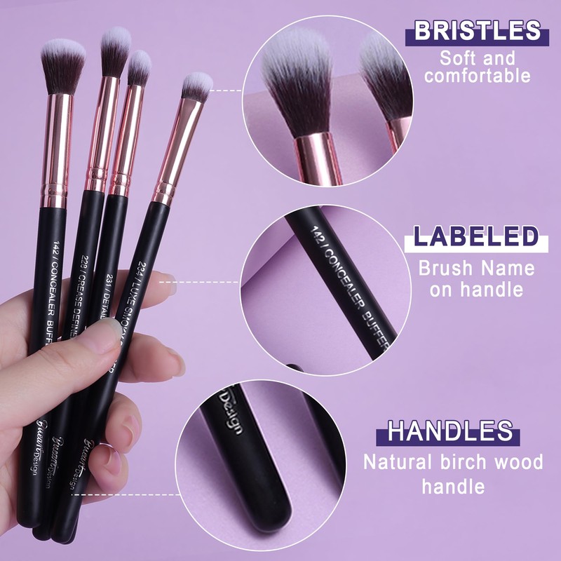 Bueart Design 15Pcs Professional Eye Makeup Brushes Set (Rose Gold