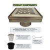 SereneDrains 304 Stainless Steel 4 Inch Square Brushed Gold Shower