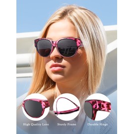 TINHAO Polarized Sunglasses Fit Over Glasses Oversized Cat Eye Sunglasses Over Glasses for Driving UV Protection Lightweight(Purple leopard, Black)