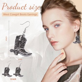 Goiern Western Cowgirl Boots Earrings Rodeo Country Earrings Vintage Boots Western Earrings Drop Earrings for Women and Girls, silver