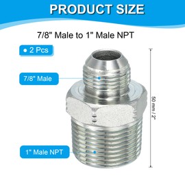 PATIKIL Hex Reducing Nipple Connectors Pipe Adapter 7/8" Male 37° Flare JIC x 1" Male NPT, 2 Pack Pipe Fitting Reducer Nipple Adapter Plated Steel Hydraulic Fitting