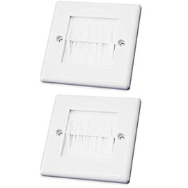 electrosmart White Single Gang Brushplate with White Brushes/Brush Strip Wallplate/Wall Plate/Faceplate Cable Tidy for Wall Mounted Plasma TV etc (Quantity 2)