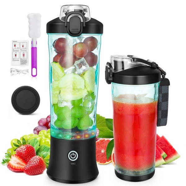 Binineew Blenders for Smoothies and Shakes - 20oz Portable Blender Bottle USB Rechargeable Personal Juicer Cup Mixer - On The Go Blender for Kitchen Baby Food Sports Travel Gym Picnic (Black)