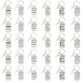 kilofly 30 Pcs Christian Inspirational Bible Verse Keychain Gift Cross Charm