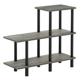 Furinno Turn-N-Tube Engineered Wood 3-Tier Cube Ladder Shelf in Oak Gray/Black