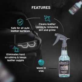 LANE'S Leather Cleaner- Leather Cleaning Spray, Automotive Leather Cleaner- Cleans Leather Pores, Removes Dirt and Grime, Keeps Leather Supple- 16 Ounces