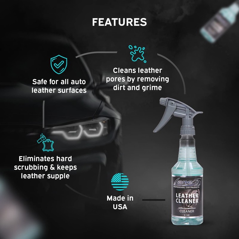 LANE'S Leather Cleaner- Leather Cleaning Spray, Automotive Leather Cleaner- Cleans