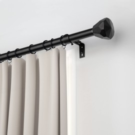 Black Curtain Rod-EUPLAR 1 Inch Window Curtain Rod 72 to 144 Inch Adjustable with Diamond End Finials, Telescoping Metal Single Drapery Rods