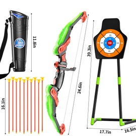 TEMI Bow and Arrow Set 4-8,Kids Archery Set with LED Lights Includes 10 Suction Cup, Quivers & Standing Target, Outdoor Toys for Boys & Girls Ages 3-12 Years Old