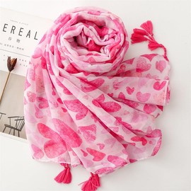 EVECILOO Pink Heart Print Women's Scarf Shawl Wrap with Tassels for Women Fashion Scarves for Spring Summer Fall Winter