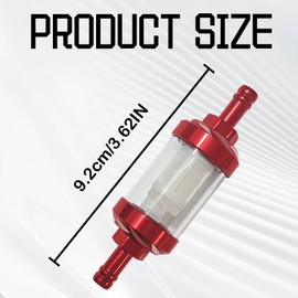 5/16 Inline Fuel Filter with Clear View Glass, 9747 Motorcycle Fuel Filter, 1.1" x 3.46" Reusable Washable Alloy Tempered Glass Suitable for Most Cars Motorcycles ATVs Scooters(Red)