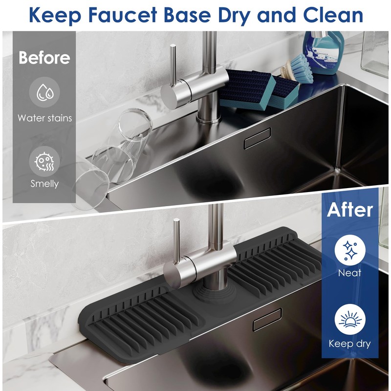 17.7 Inch Silicone Faucet Mat for Kitchen Sink Splash Guard