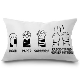 JINYO Cat Paws Pillow Cover, Rock Paper Scissors Pillow Covers 12x20 inch,Cat Lover Gifts for Women,Cat Decor for Cat Lovers,Cat Lovers Gifts for Women,Cat Lover Room Decor, Funny Cat Gifts
