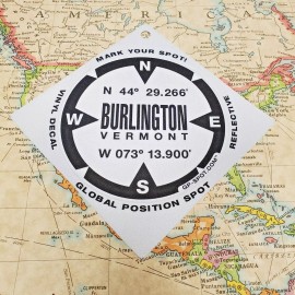 Burlington, Vermont GPS Sticker - Reflective Vinyl GPS Marker Decal