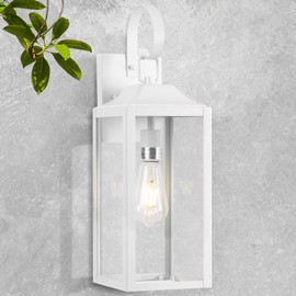 Yolsunes Large Outdoor Wall Lights, 19 Inch White Exterior Light Fixture, Waterproof Front Porch Lighting, Modern Sconces Lantern with Clear Glass Shade for House, Garage