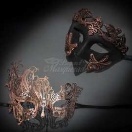 Masquerade ROMAN COUPLE'S MASQUERADE MASKS | ELEGANT MASQUERADE MASKS - Black/Rose Gold