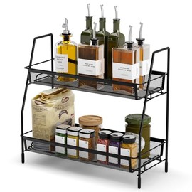 Standing Spice Rack Organiser Kitchen Spice Organiser Shelf Worktop Black Spice Rack Coffee Rack Spice Holder Suitable for Kitchen, Coffee Station, Bathroom