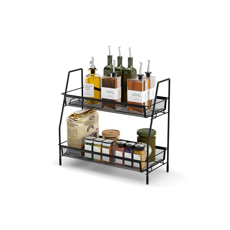Standing Spice Rack Organiser Kitchen Spice Organiser Shelf Worktop Black