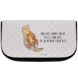 Mr. & Mrs. Panda Otter with Child Cosmetic Bag, gray, Hand Drawn